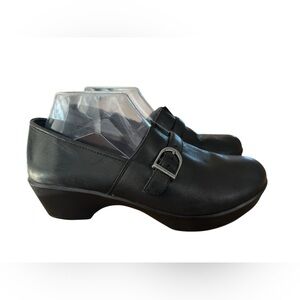 Dansko Jane Women Size US 9 EU 39 Black Leather Buckle Slip On Clog Shoes
